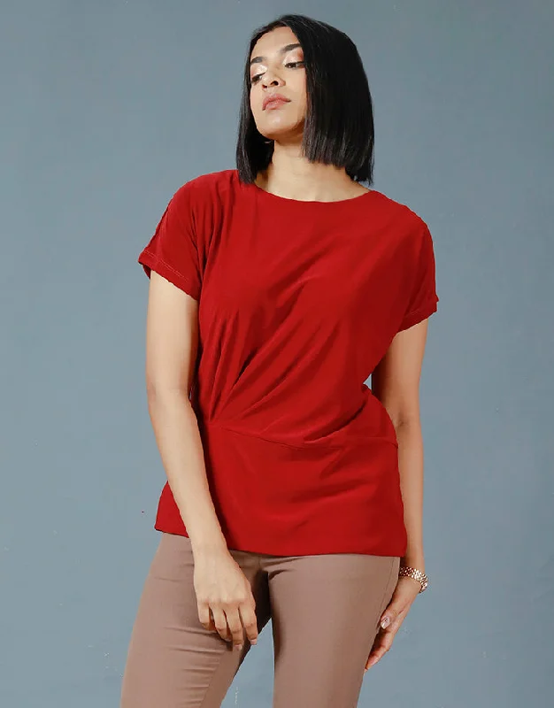 Weekend Savings Start Now Round Neck Top with Side Rached