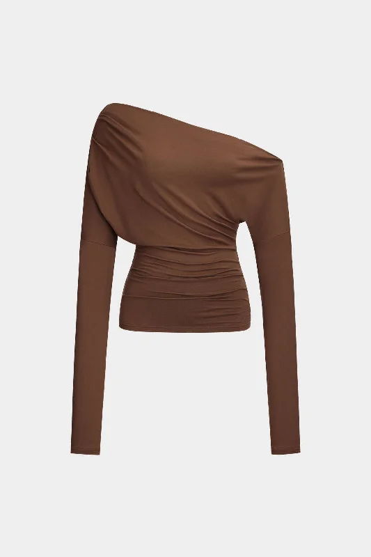 Limited Time Asymmetry Shoulder Ruched Long-Sleeve Top
