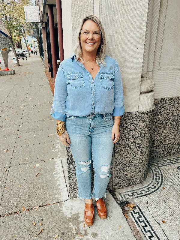 Limited Stock – Hurry Before It'S Gone Rae Chambray Button Down Top