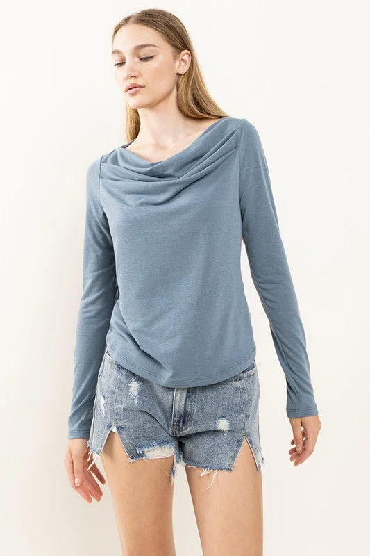 Shop Now For Exclusive Discounts TEAL SOFT TOUCH COWL NECK TOP TN13197SA