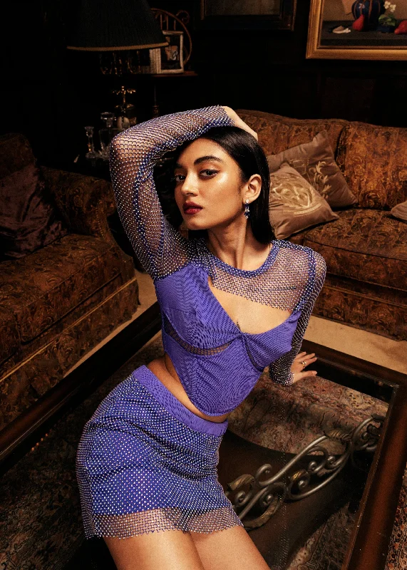 Romantic Fashion Discounts Jade Blue Crystal Mesh Corset Top