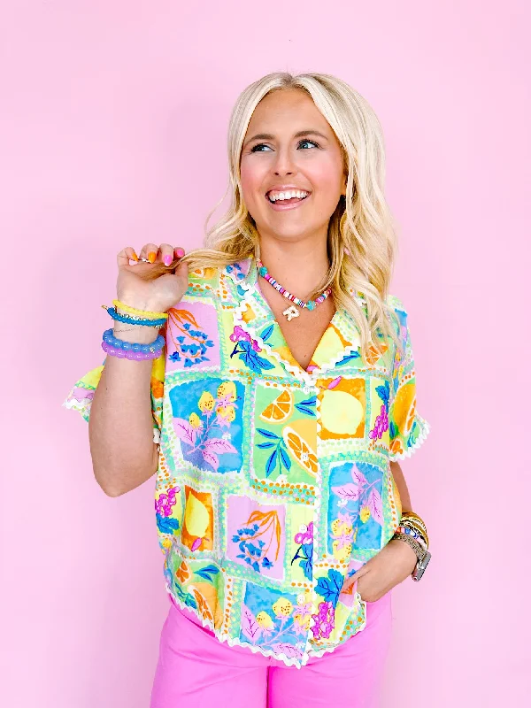 Elegant Fashion Offers FRUIT PARADISE RIC RAC BUTTON UP TOP