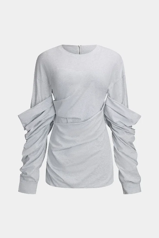 Style Steals You Don't Want To Miss Ruched Patchwork Zipper Long-Sleeve Top