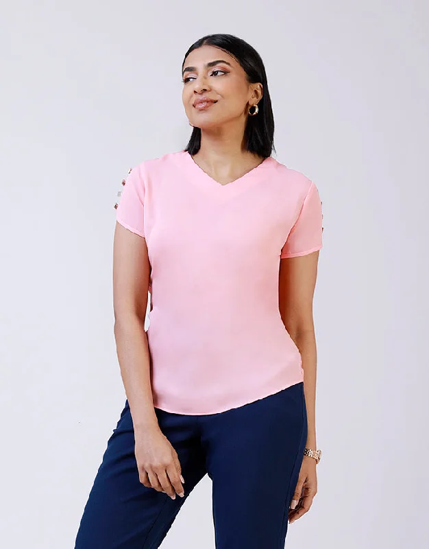 Your Chance To Save Big This Weekend V-Neck Shoulder Button Top