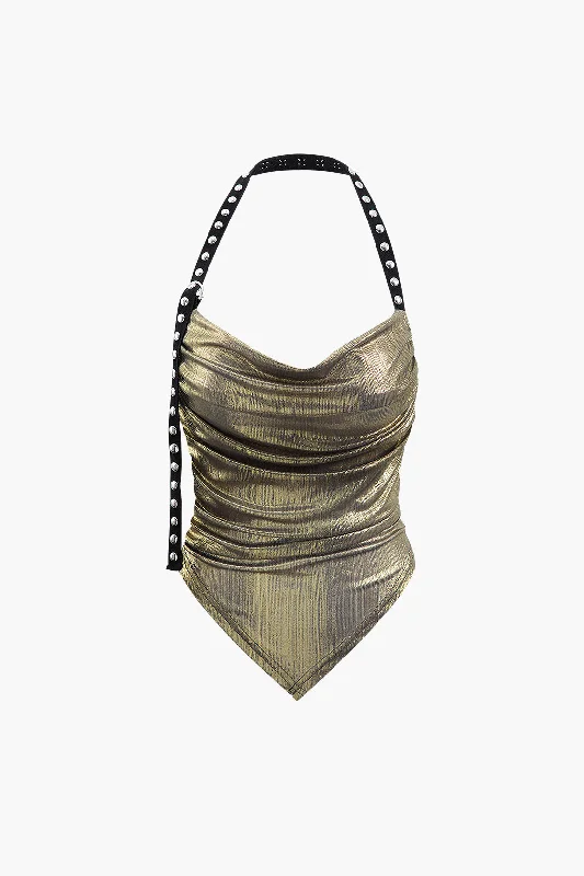 Absurdly Cheap Sale Metallic V-hem Halter Top