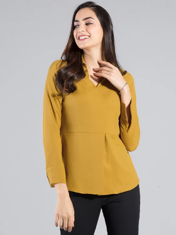 Shop More, Save More This Weekend Collared V Neck Top - Mustard