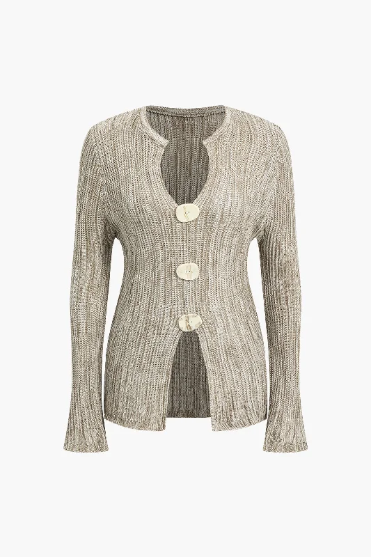 Limited Time Deal Knitted Cut Out Button Long-Sleeve Top