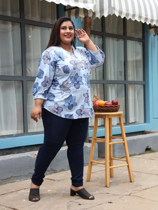 Unbeatable Deals Premium Cotton Blend Top V Neck Blue
