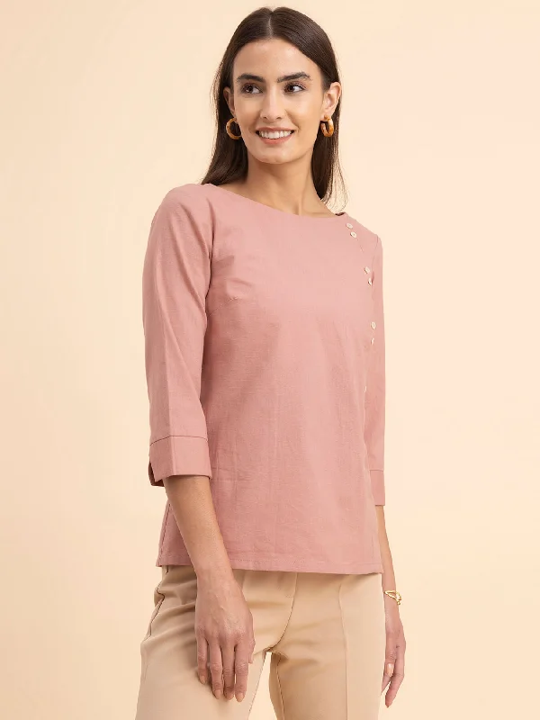 Seasonal Trends Linen Boat Neck Top - Dusty Pink