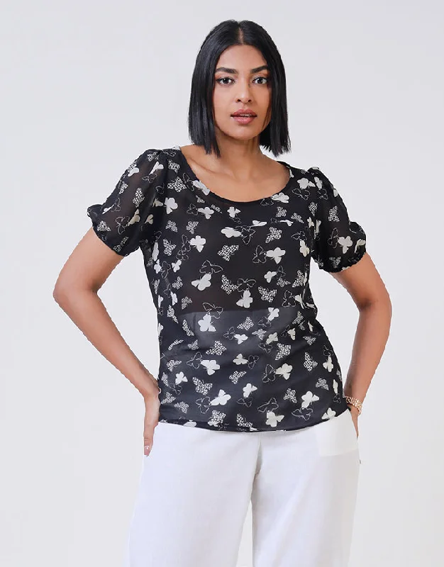 Top Picks At Markdown Prices Short Sleeves Round Neck Printed Top
