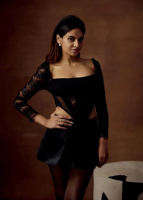 Romantic Chic Deals Layana Black Lace Corset Top