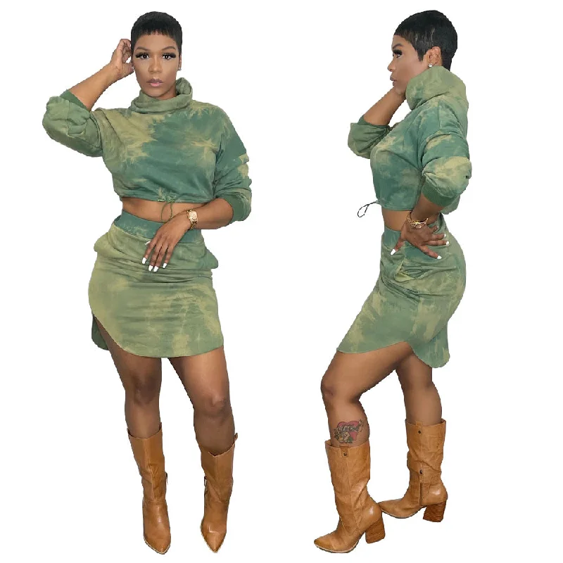 Feminine Luxe Style Sale C1102TA96 High Quality Casual Turtleneck Crop Top Tie Dye Two Piece Skirt Set Women Sehe Fashion Feminine Luxe Style Sale C1102TA96 High Quality Casual Turtleneck Crop Top Tie Dye Two Piece Skirt Set Women Sehe Fashion