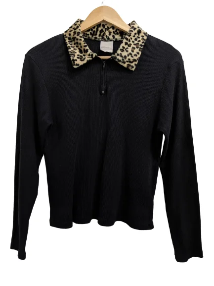 Contemporary Casual Deals [M] 90s Fiorlini Top with Leopard Print Collar