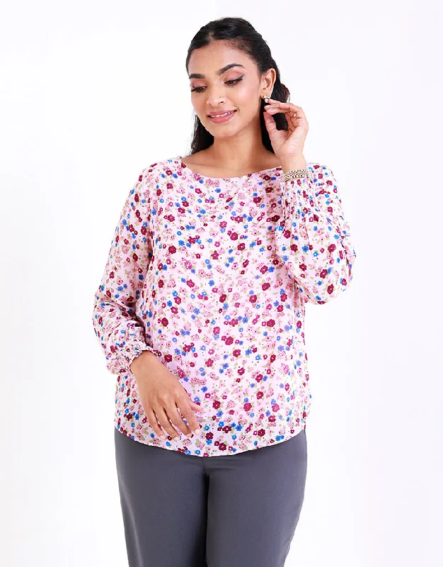 Chic And Edgy Printed Top with Gathered Sleeves