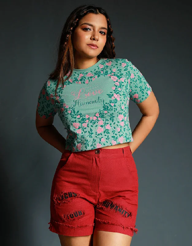 Fashion Frontiers Printed Short Sleeves Crop Top