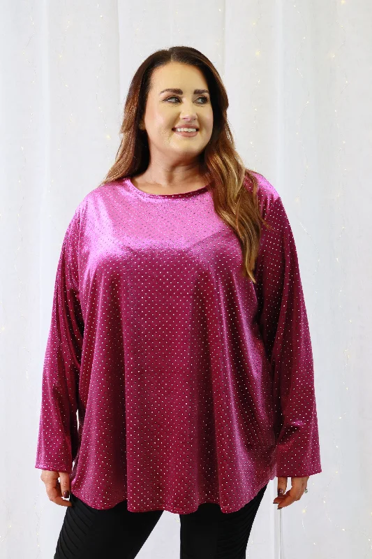 Chic & Cozy Collection Abigail Velvet Studded Top in Magenta