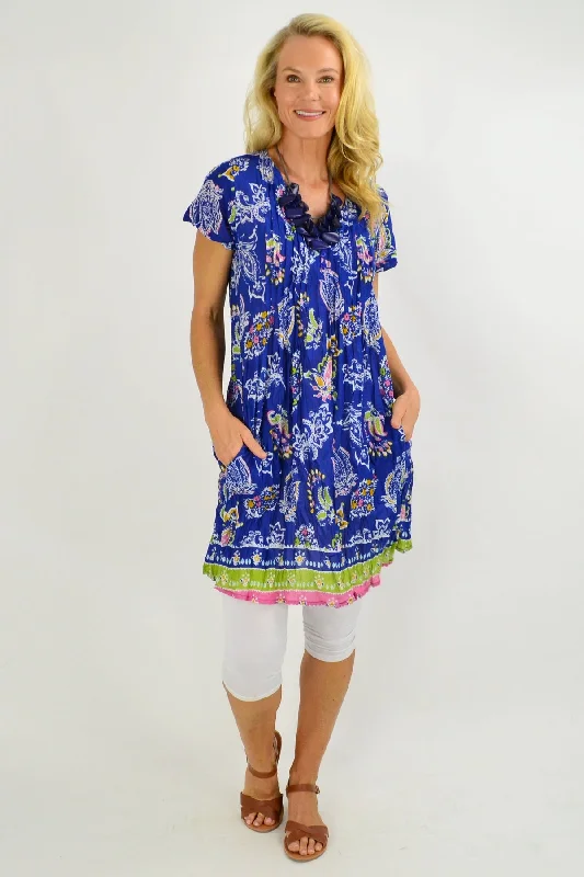 Top Picks At Markdown Prices Blue Paisley Cap Sleeve Tunic Top