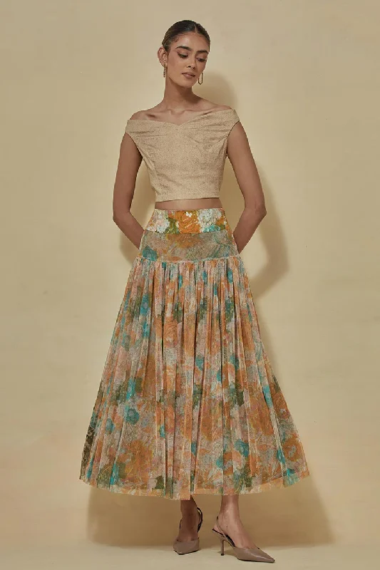 Limited Time Offer Off-Shoulder Crop Top With Printed Skirt