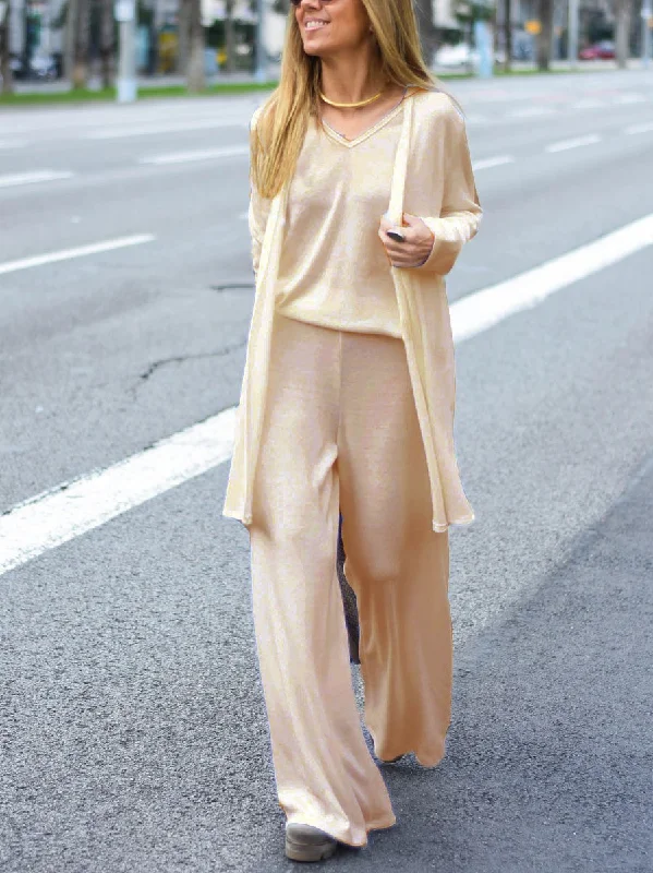 Imeless Style Simple Casual Comfortable Soft Top Trousers Three-Piece Suit