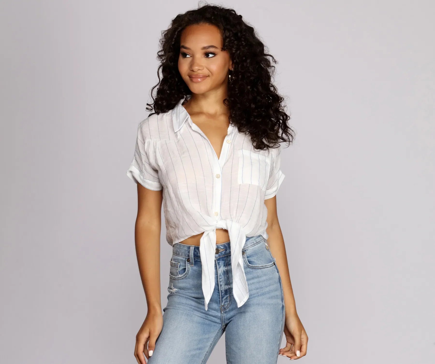 Premium Pieces At Prices You'Ll Love Pinstripes N' Palm Trees Top