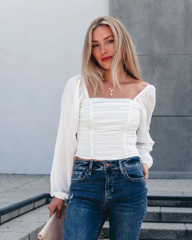 Shop Sale Items Zoe Pleated Detail Smock Top - White - FINAL SALE
