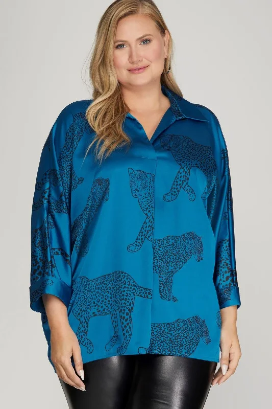Additional Time-Limited Offers TEAL BLUE CHEETAH PRINT COLLAR 3/4 SLEEVES PLUS SIZE WOVEN TOP S10PSY5699 Additional Time-Limited Offers TEAL BLUE CHEETAH PRINT COLLAR 3/4 SLEEVES PLUS SIZE WOVEN TOP S10PSY5699