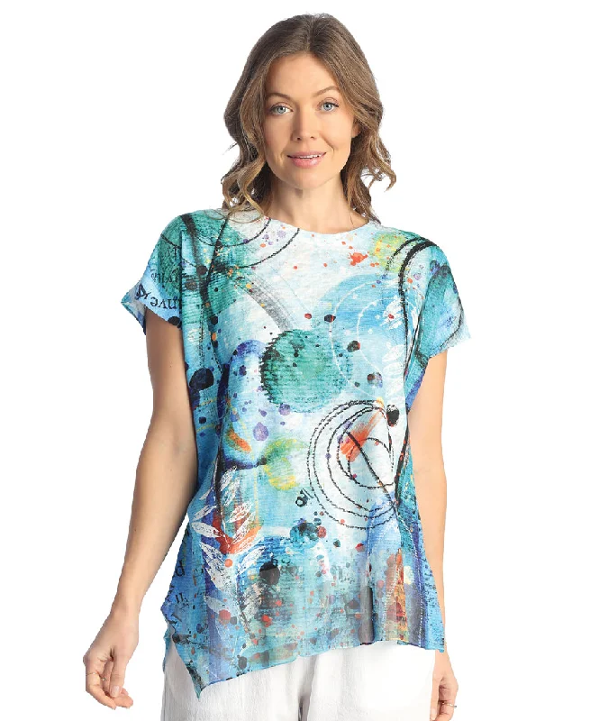 Contemporary Casual Deals Enchanted Light Knit Short Sleeve Top With Chiffon Asymmetric Contrast