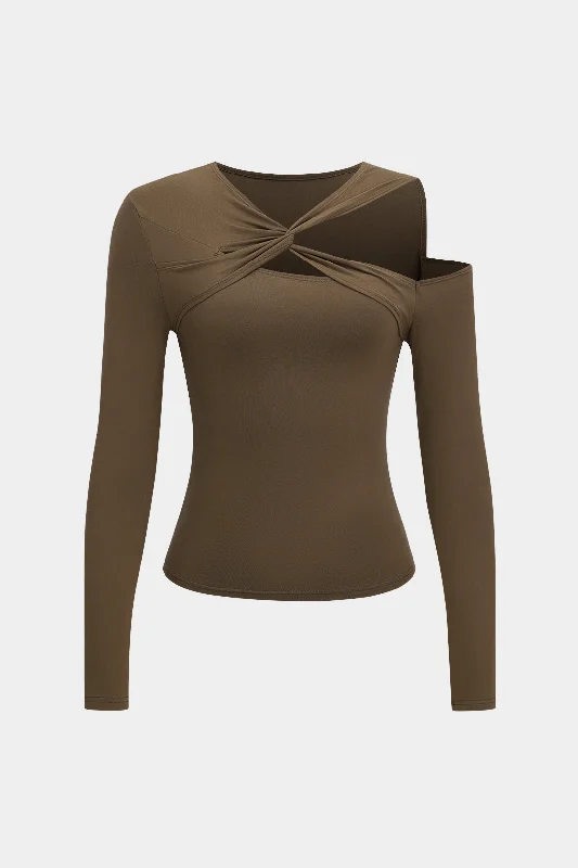 Stylish Looks Twist Asymmetry V-Neck Long-Sleeve Top
