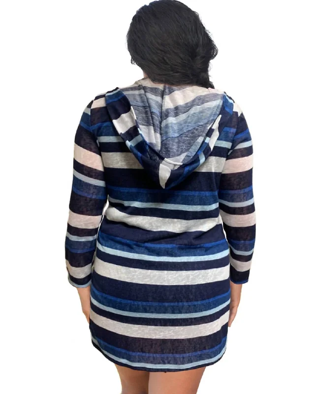 Cheap Women's Clothing Online Plus Size Long Sleeve Hooded Cover Up Tunic In Blue Stripe Cheap Women's Clothing Online Plus Size Long Sleeve Hooded Cover Up Tunic In Blue Stripe