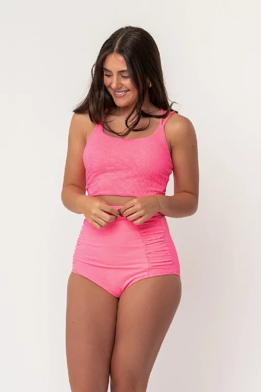 Catch Every Fashion Trend Coral Reef Destination Textured Swim Top-Pink