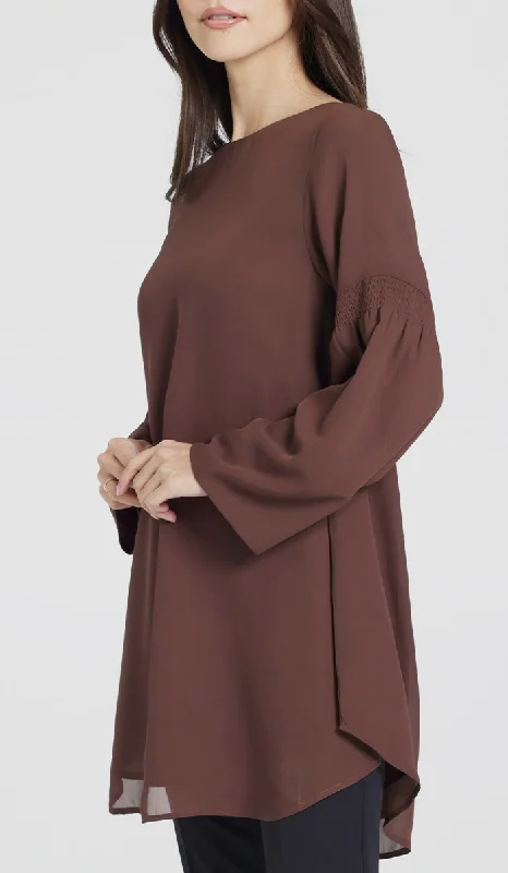 Classic Chic Deals Sundus Long Chiffon Modest Top - Chocolate