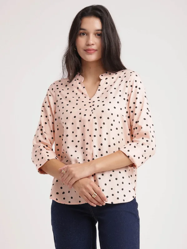 Stylish Savings Polka Dot Top - Peach And Black
