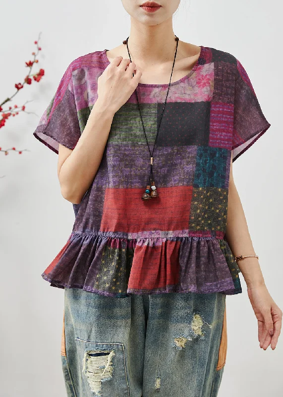 Classic Fashion, Modern Discounts Art Purple Tie Dye Ruffles Cotton Shirt Top Summer