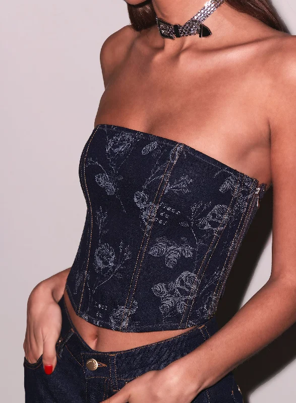 Relaxed Style Deals Denim Jacquard Corset Top