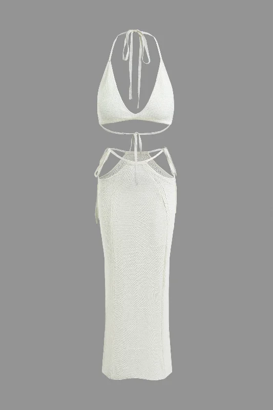 Style Revolution Reversible Halter V-neck Crochet Cami Top And Skirt Set