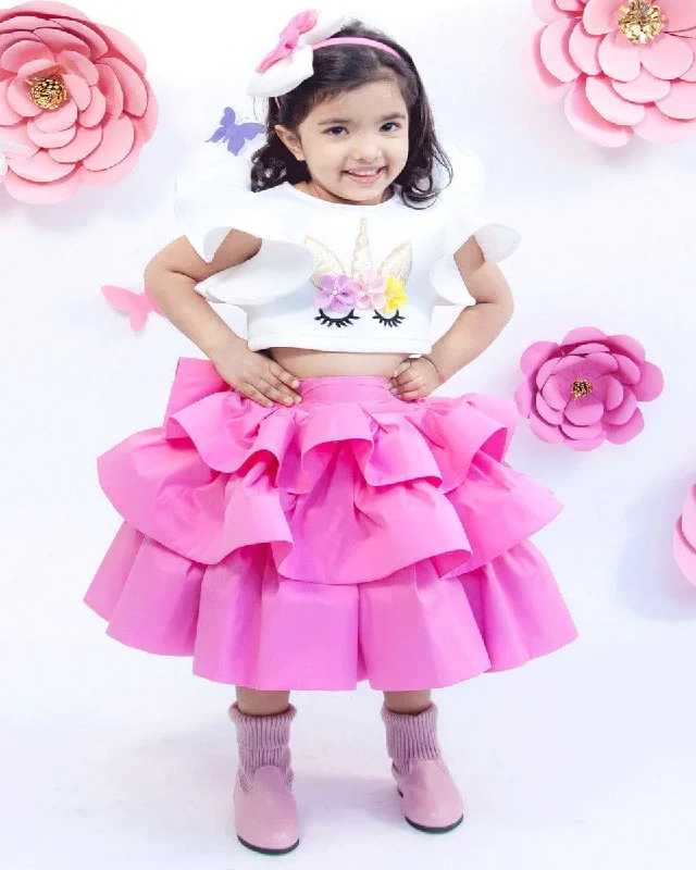 Flirty Fashion Discounts Pre-Order: Off-White Unicorn Top with Pink Skirt