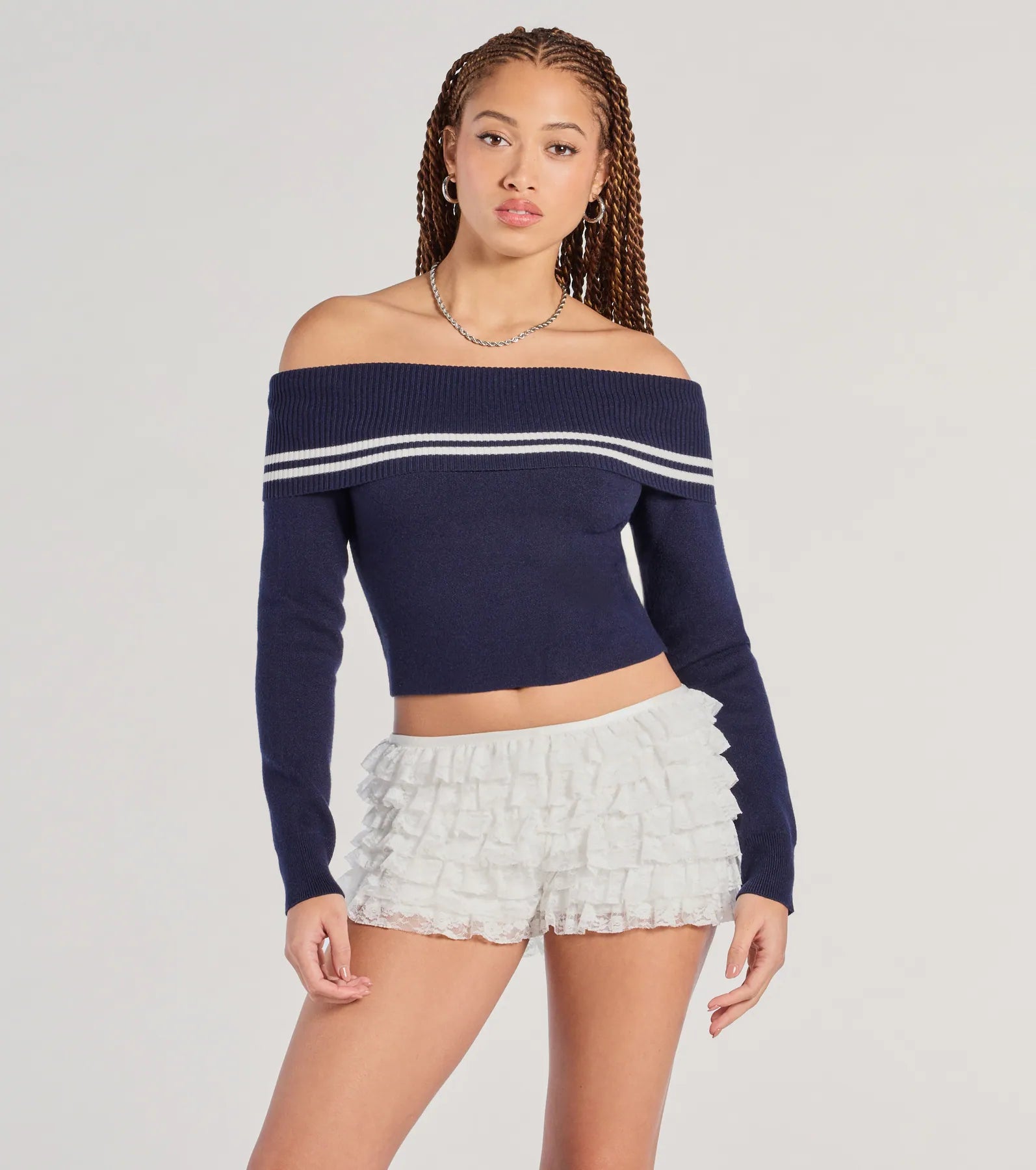 Seasonal Sale Cruising Cutie Off-The-Shoulder Striped Knit Sweater Top