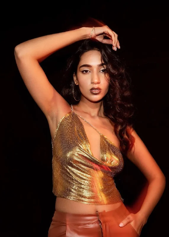 Limited Time Offer Kendall Gold Chainmail One-Shoulder Backless Top