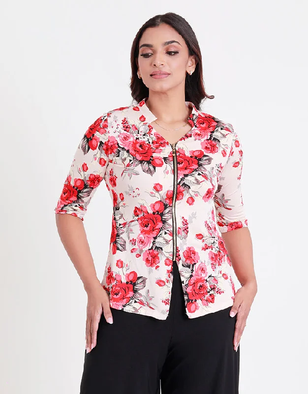 Where Style Meets Savings V-Neck Top with Font Zip Up