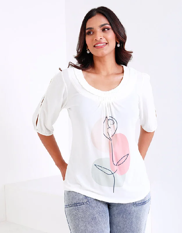 Chic Styles Split Sleeves Top with Sublimation Print