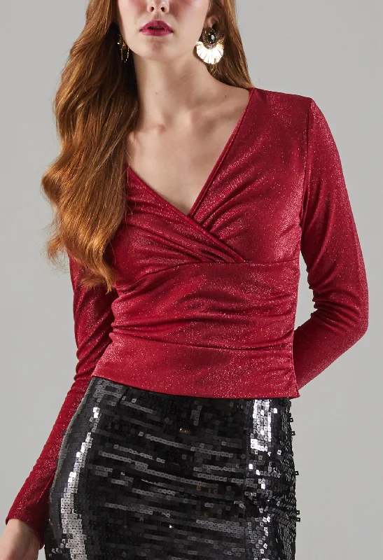 Grab The Best Deals Before They'Re Gone Glittery Surplice Neckline Top