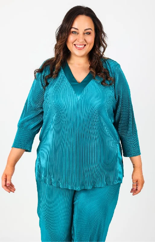 Trendy Women's Wear Collection Mellomi Sharon Plisse Top in Teal