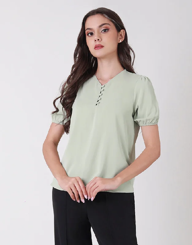 Crazy Discounts, Hurry Up V-Neck Puff Sleeves Top with Front Buttons