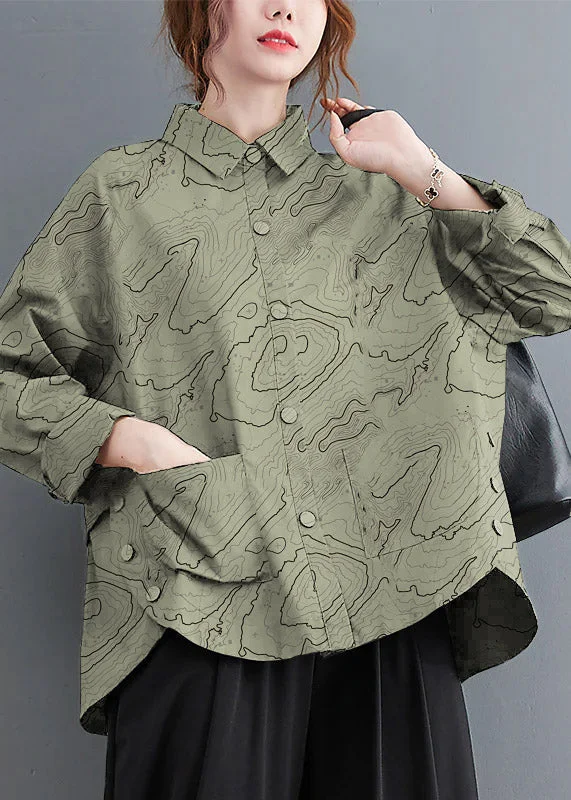 Sophisticated Street Style Offers Green-texture Patchwork Cotton Shirt Top Oversized Pockets Fall Sophisticated Street Style Offers Green-texture Patchwork Cotton Shirt Top Oversized Pockets Fall