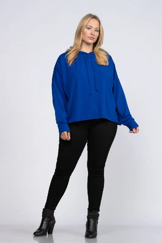 Hot Deals ROYAL BLUE HOODY PLUS SIZE PULLOVER SWEATER TOP 4866PL