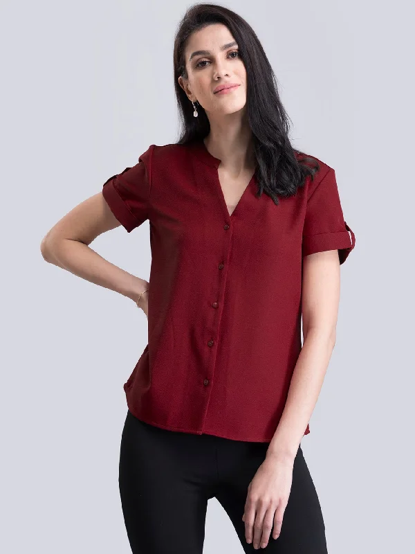 Contemporary Fashion Sale V Neck Short Sleeve Top - Red