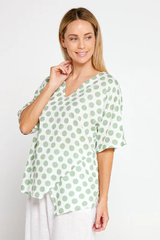Classy Style Discounts Nancy Top  - White/Sage Spot