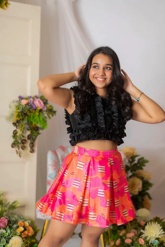Special Holiday Sale – Limited Stock Pre-Order: Candy Printed Skirt with Black Ruched Top Special Holiday Sale – Limited Stock Pre-Order: Candy Printed Skirt with Black Ruched Top