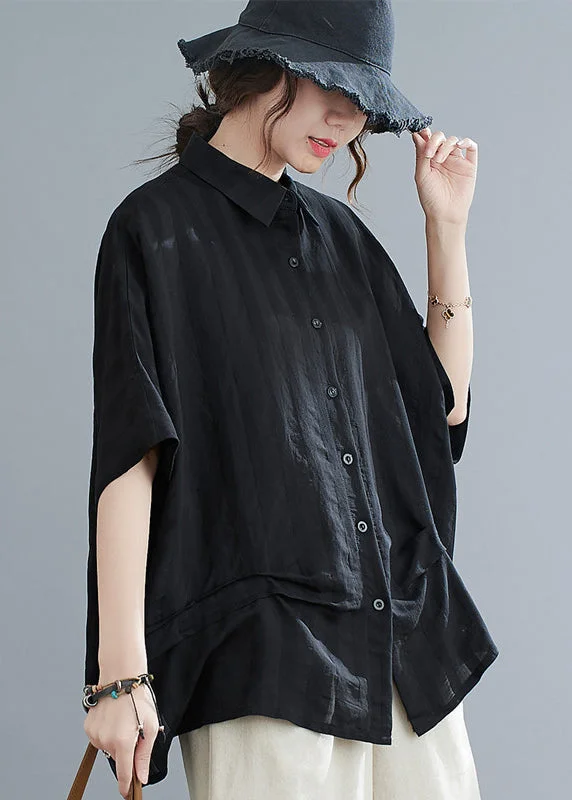 Best Deals Of The Season Stylish Black Oversized Wrinkled Cotton Shirt Top Summer