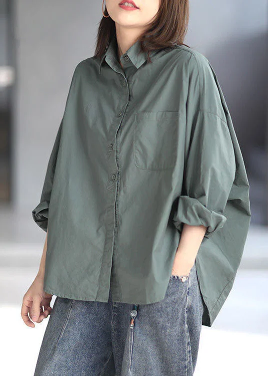 Trend Leading Collection Plus Size Green Peter Pan Collar Patchwork Cotton Shirt Top Spring Trend Leading Collection Plus Size Green Peter Pan Collar Patchwork Cotton Shirt Top Spring